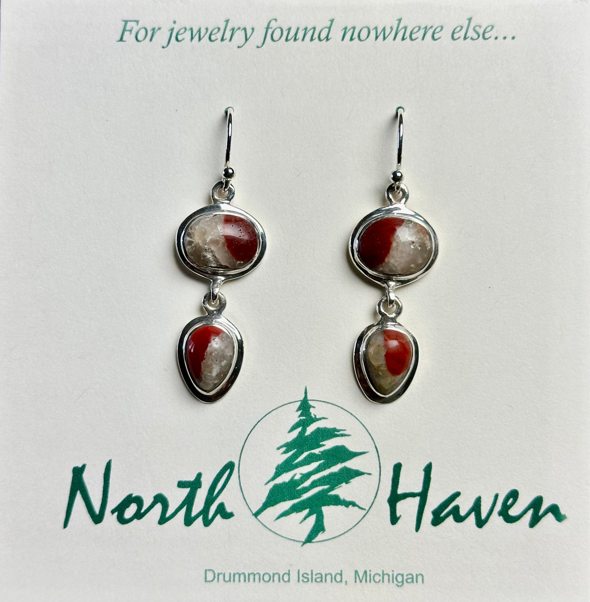 Two Piece Oval Drop Puddngstone Earrings