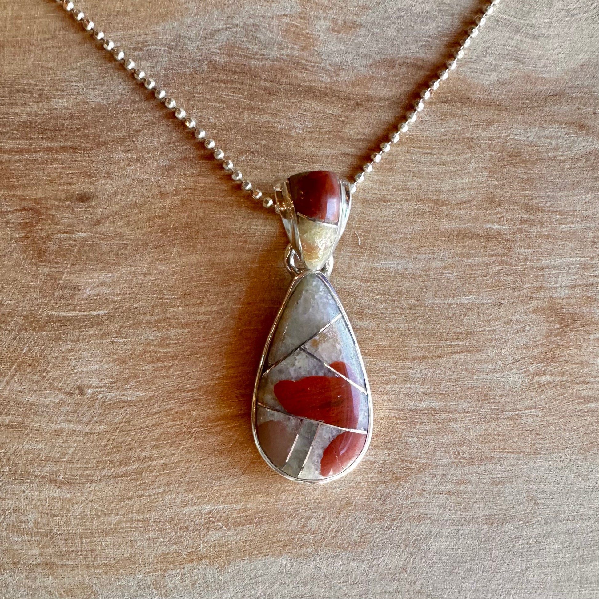 Puddingstone Teardrop Inlay Pendant