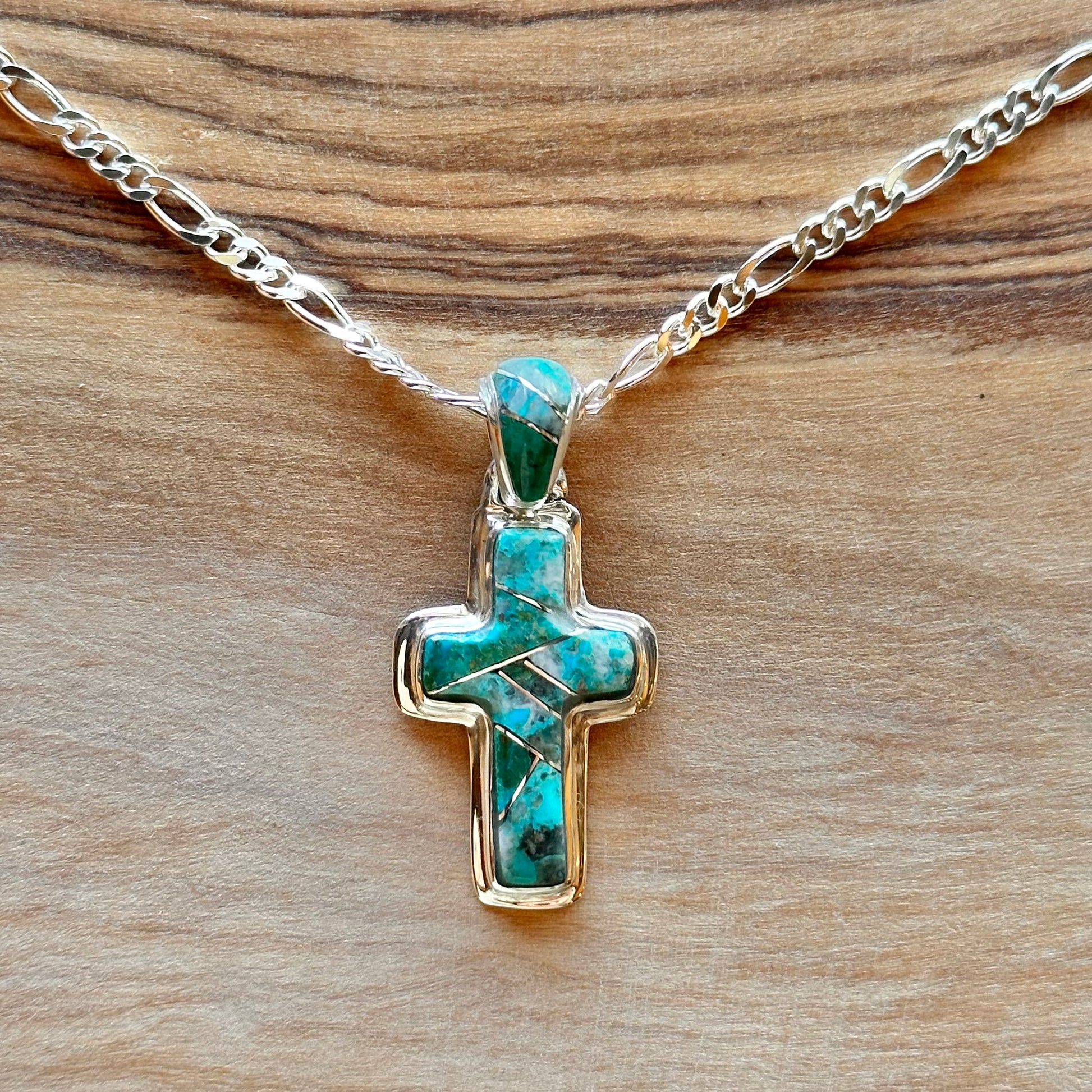 Chrysocolla Sm Cross Inlay Pendant