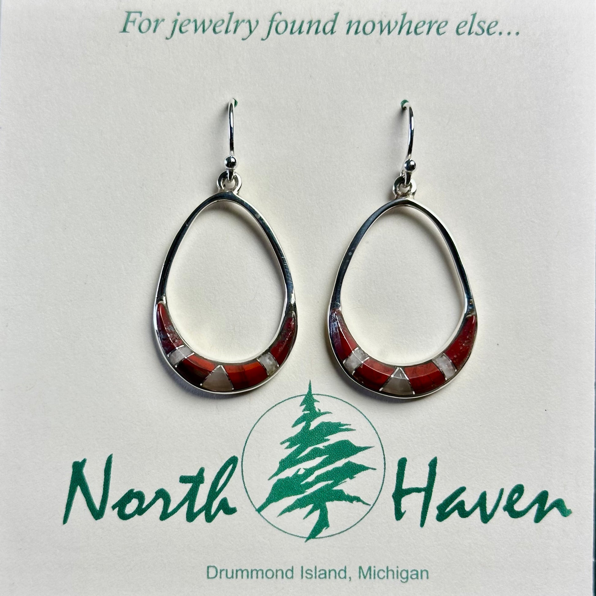 Oval Inlay Puddingstone Hoop Earrings
