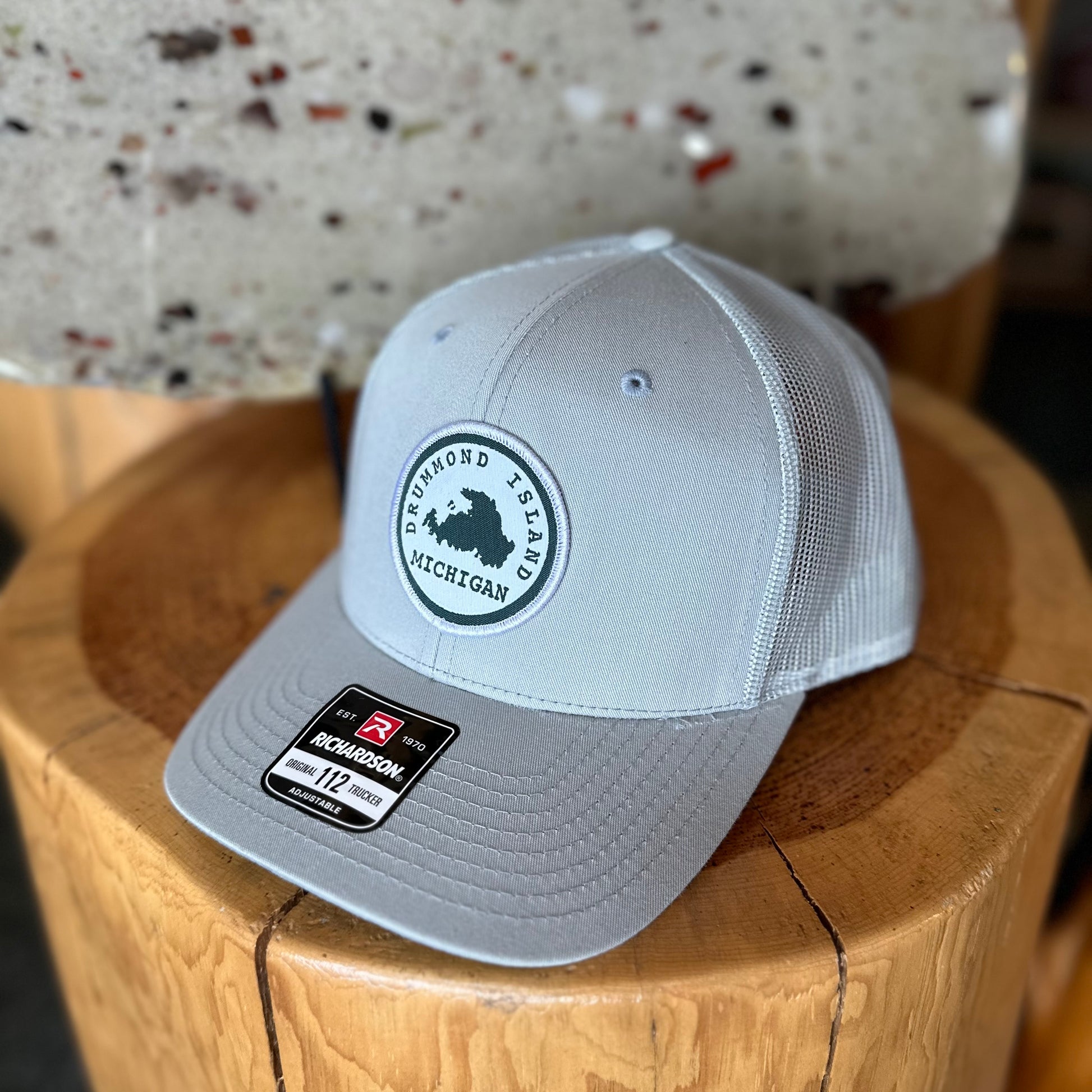CIRCLE PATCH SNAP BACK TRUCKER HAT IN GREY, BROWN or OLIVE