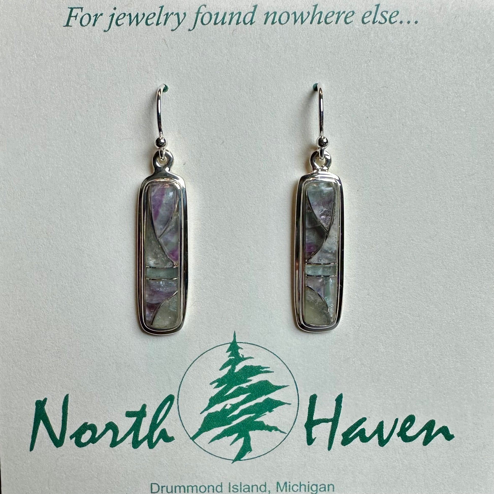 Flourite Rectangle Inlay Wire Earrings