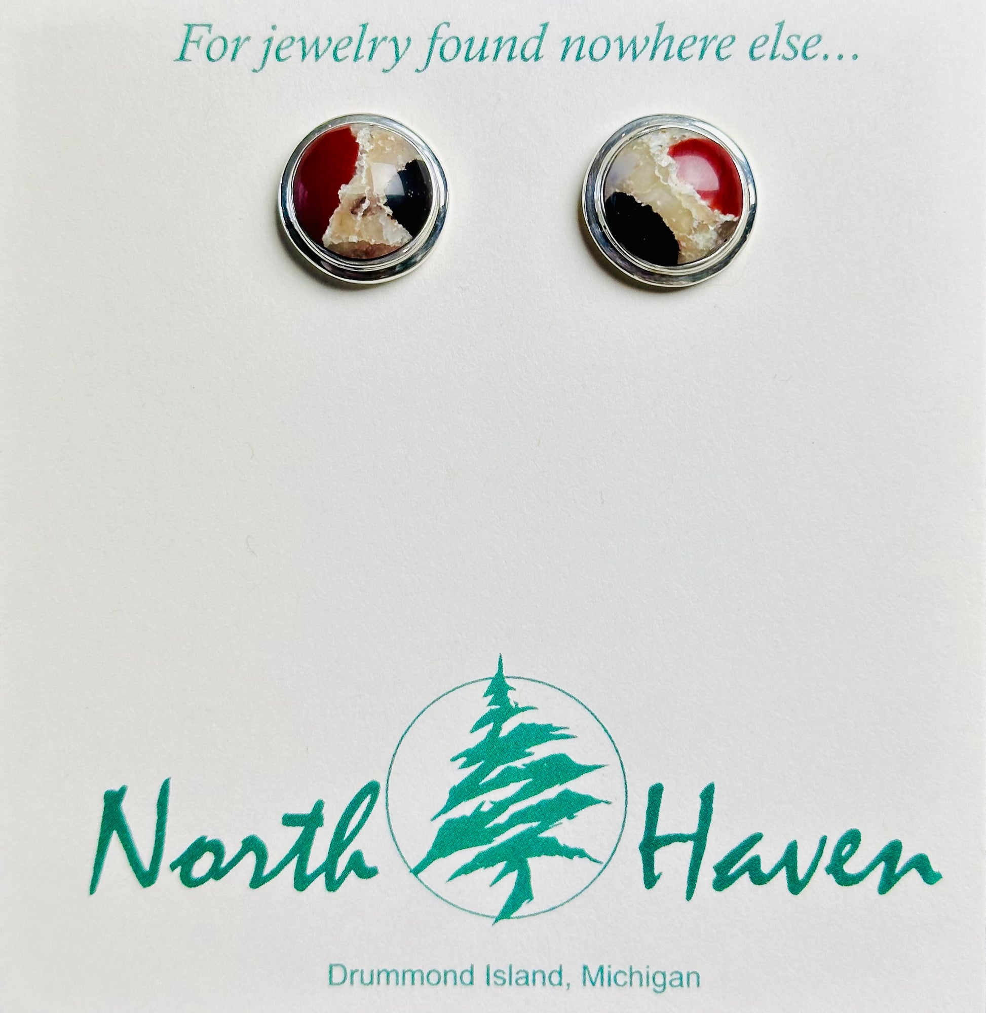 Round Solid Puddingstone Earrings
