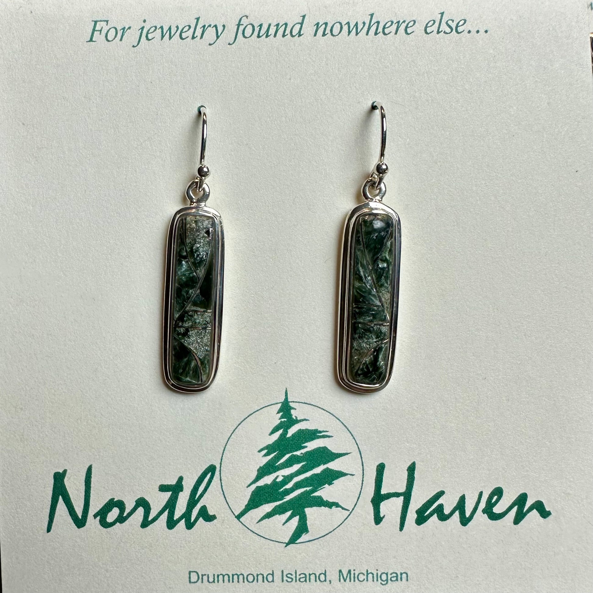 Seraphinite Rectangle Inlay Wire Earrings