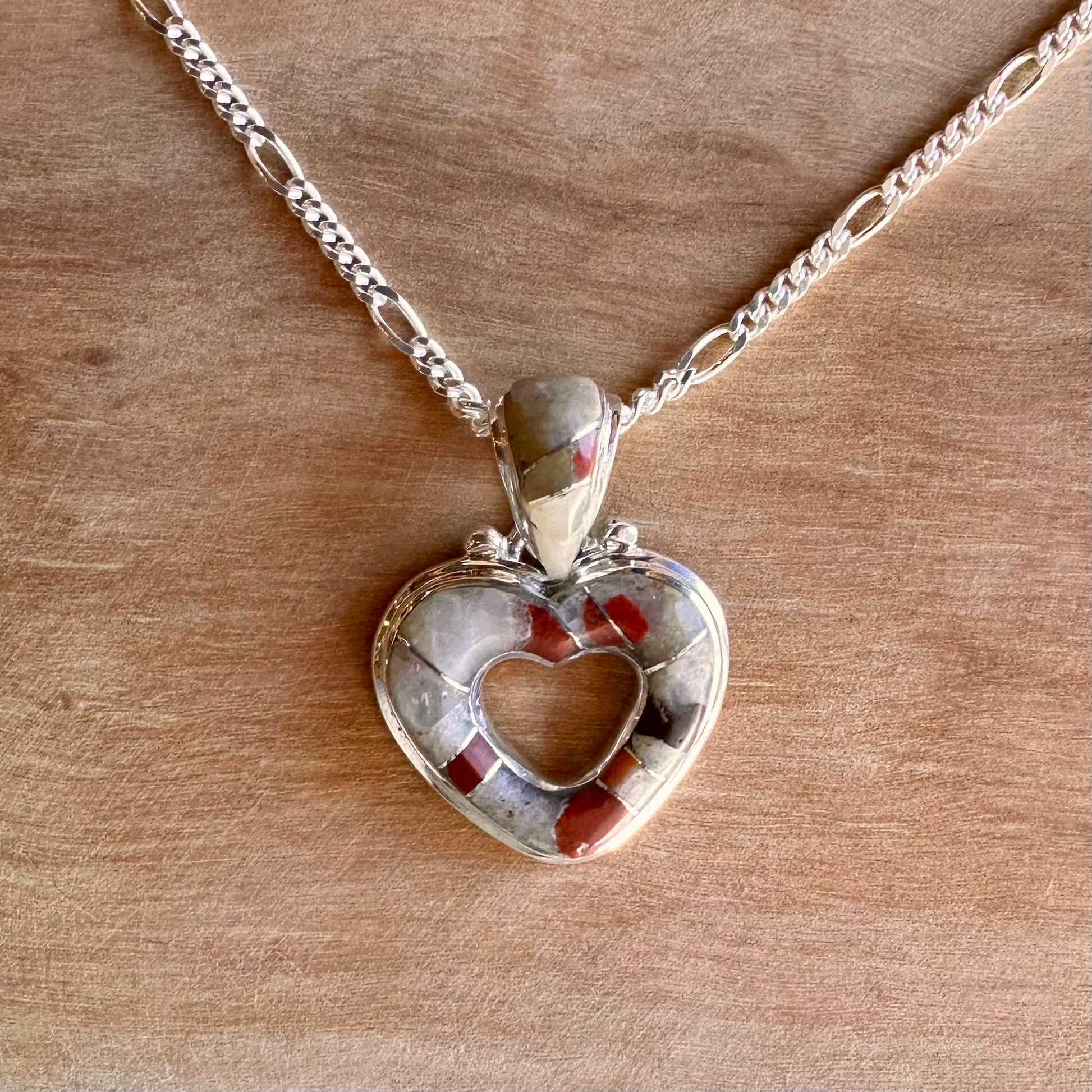 Puddingstone Hollow Heart Inlay Pendant