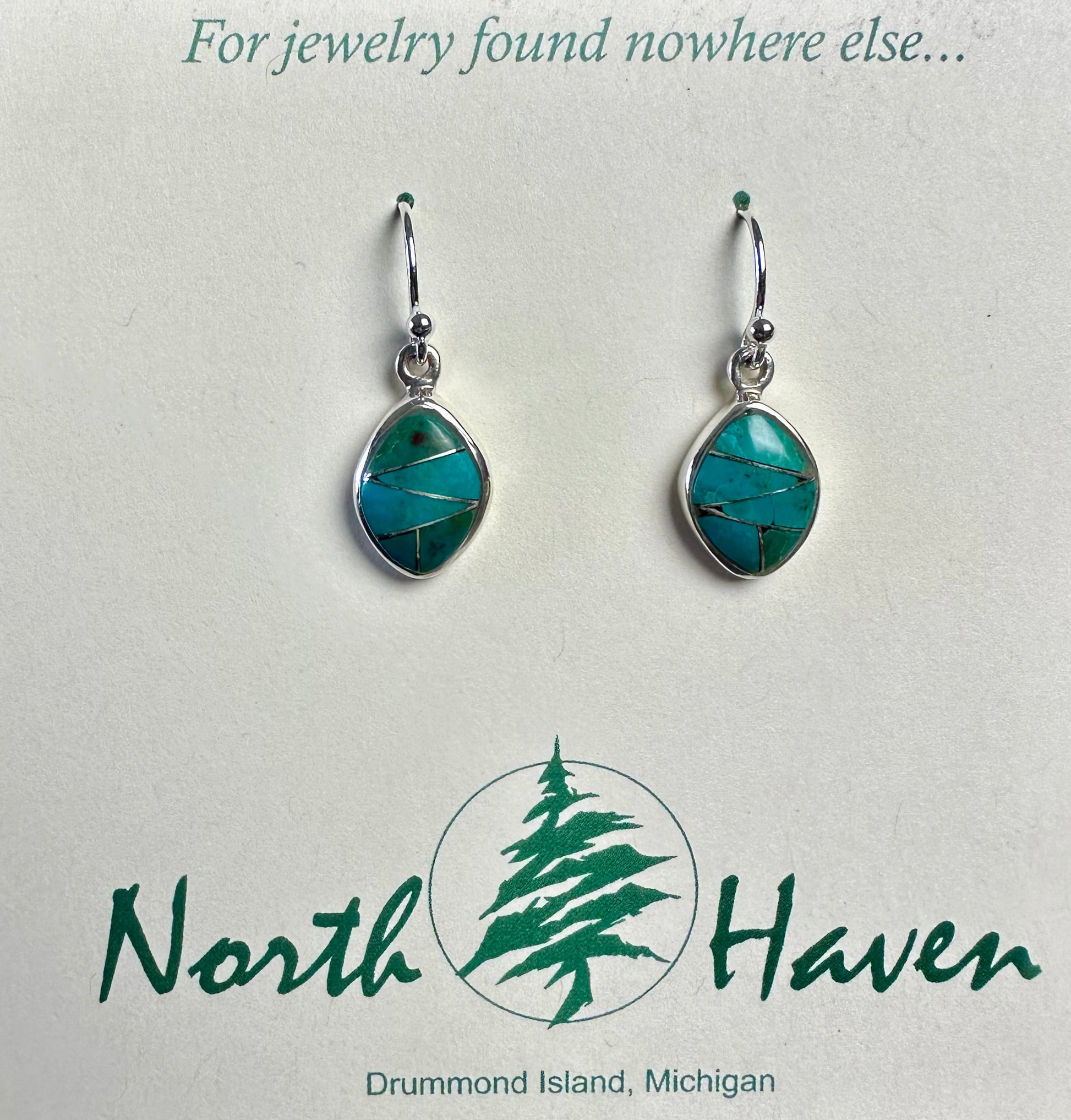 Chrysocolla Diamond Shaped Inlay Wire Earrings