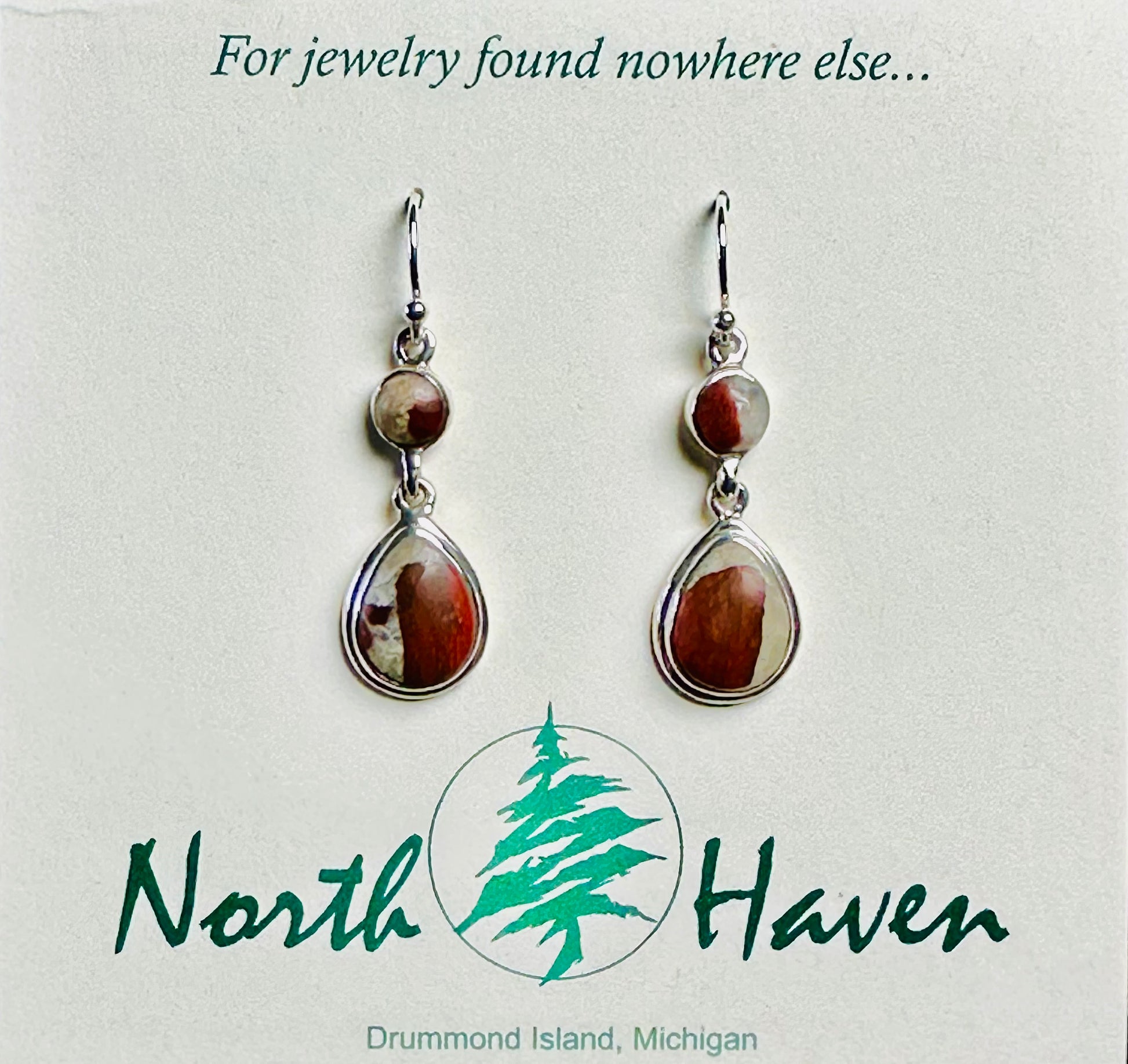 Two Piece Puddingstone Teardrop Earring