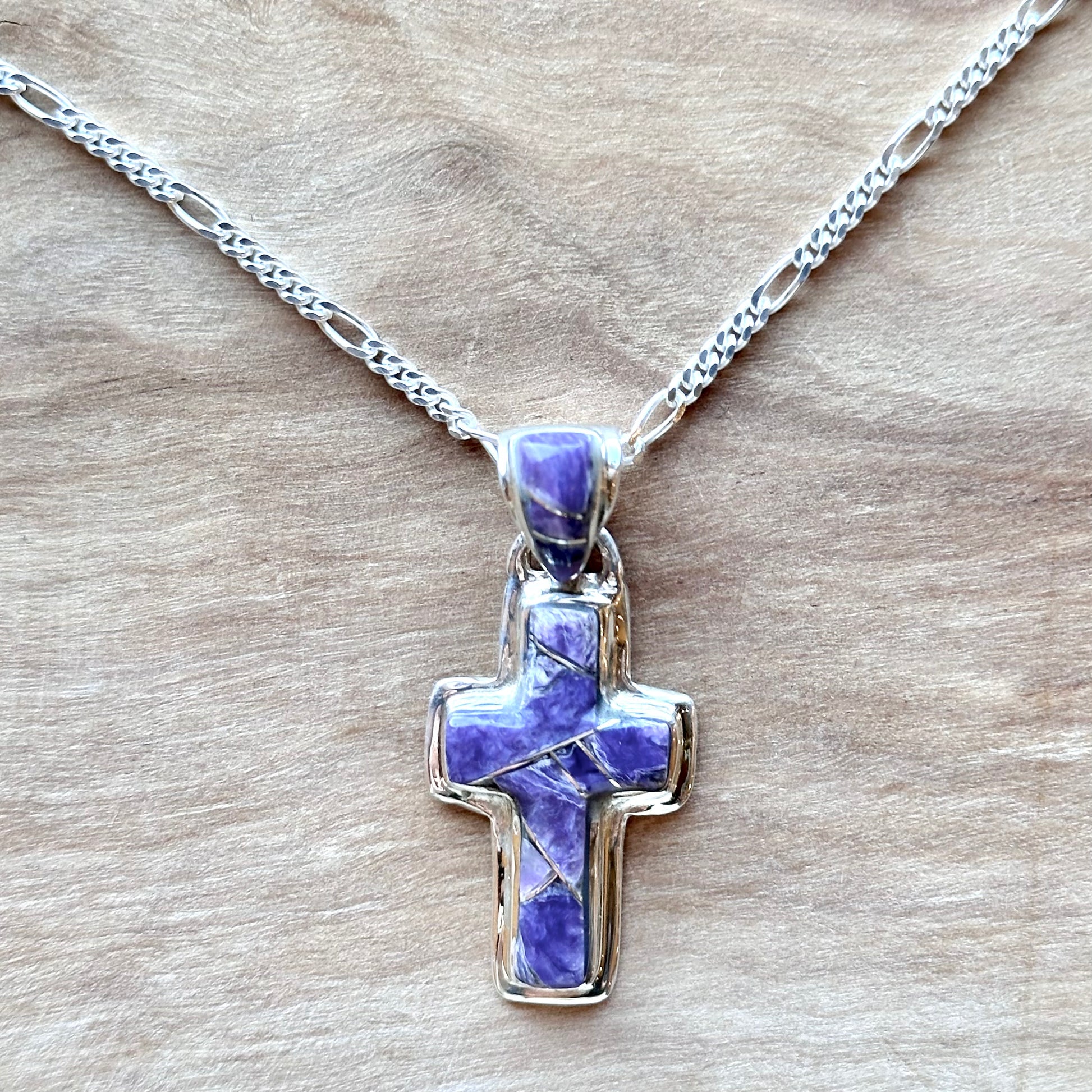 Charoite Inlay Cross Pendant