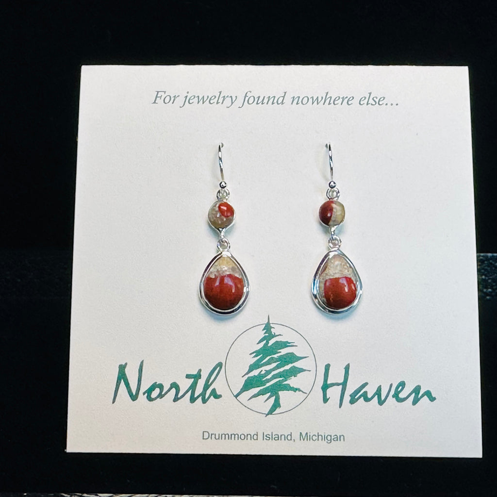 Two Piece Puddingstone Teardrop Earring