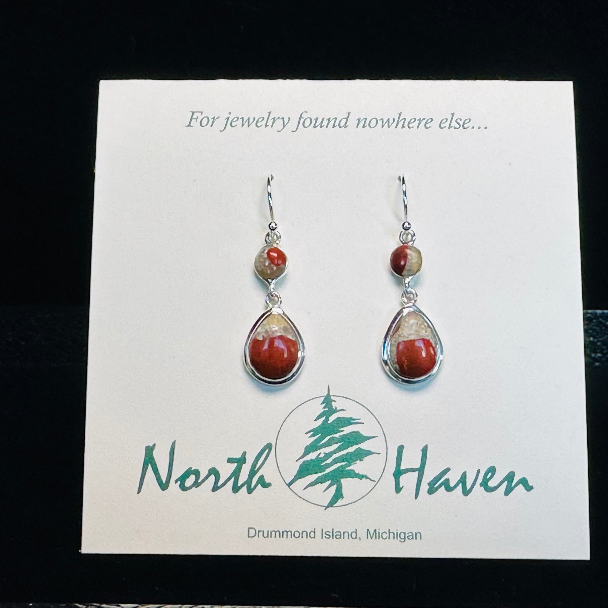 Two Piece Puddingstone Teardrop Earring