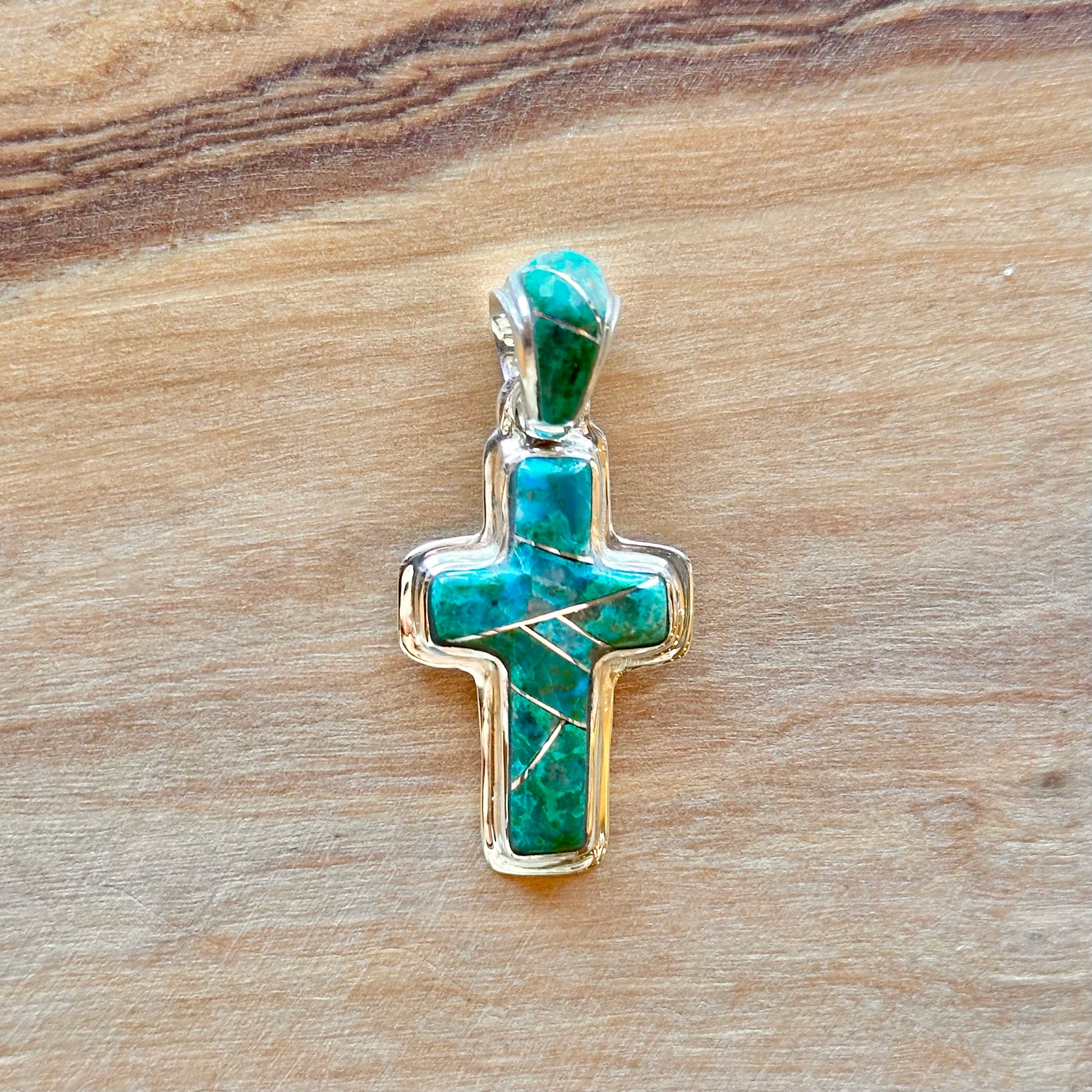 Chrysocolla Sm Cross Inlay Pendant