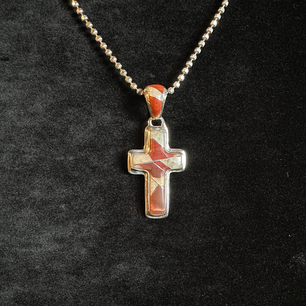 Puddingstone Sm Cross Inlay Pendant