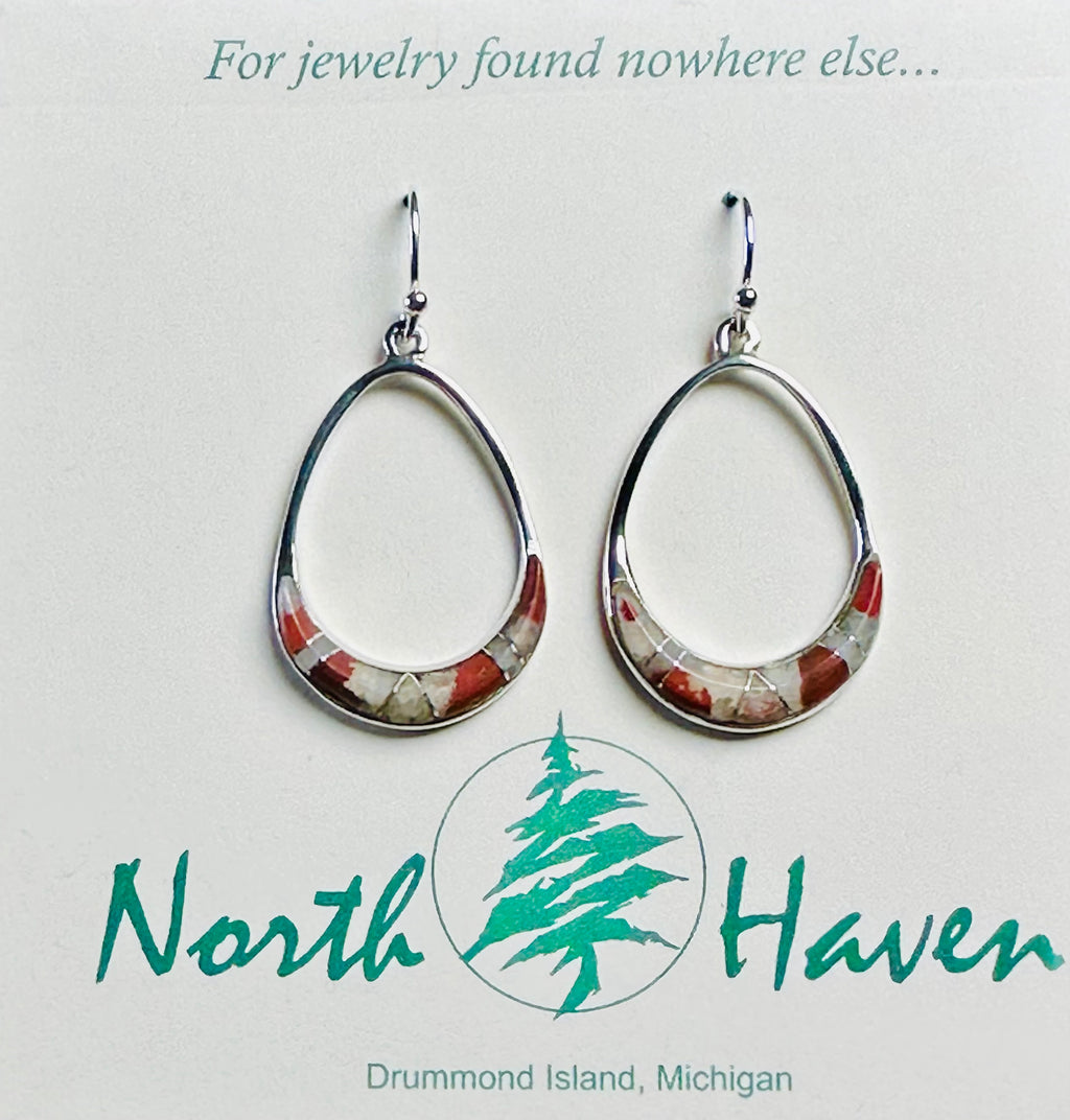 Oval Inlay Puddingstone Hoop Earrings