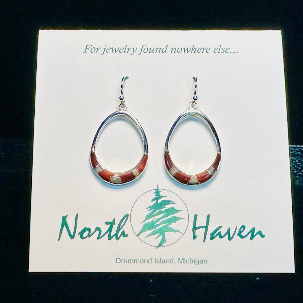 Oval Inlay Puddingstone Hoop Earrings