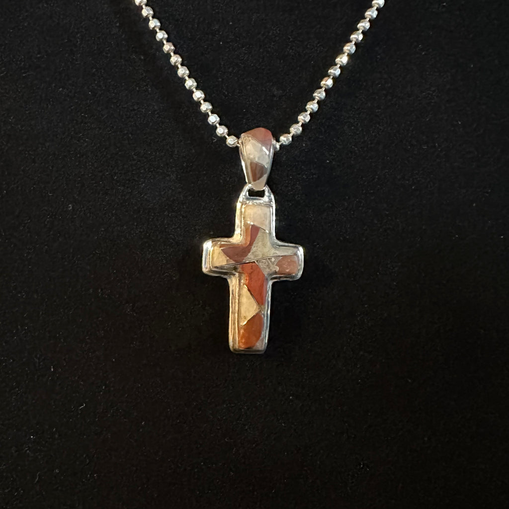 Puddingstone Sm Cross Inlay Pendant