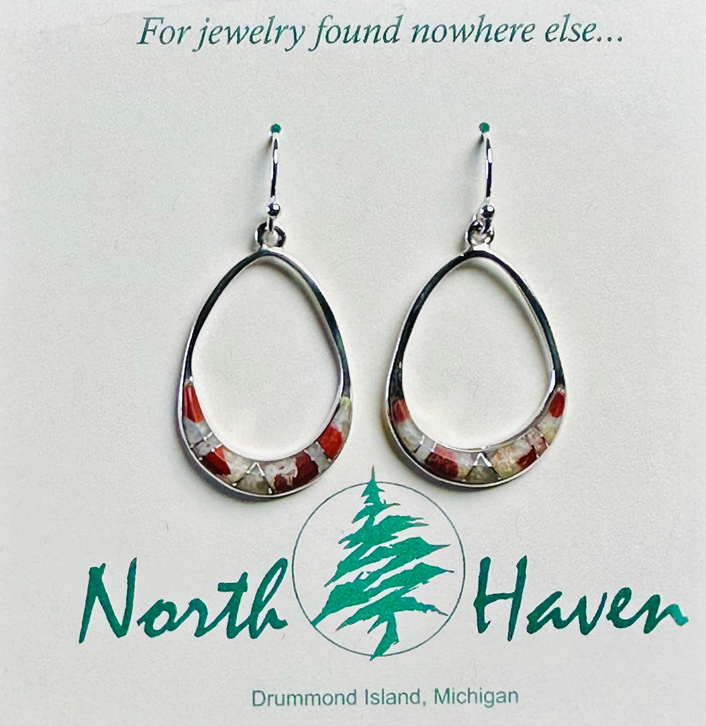 Oval Inlay Puddingstone Hoop Earrings