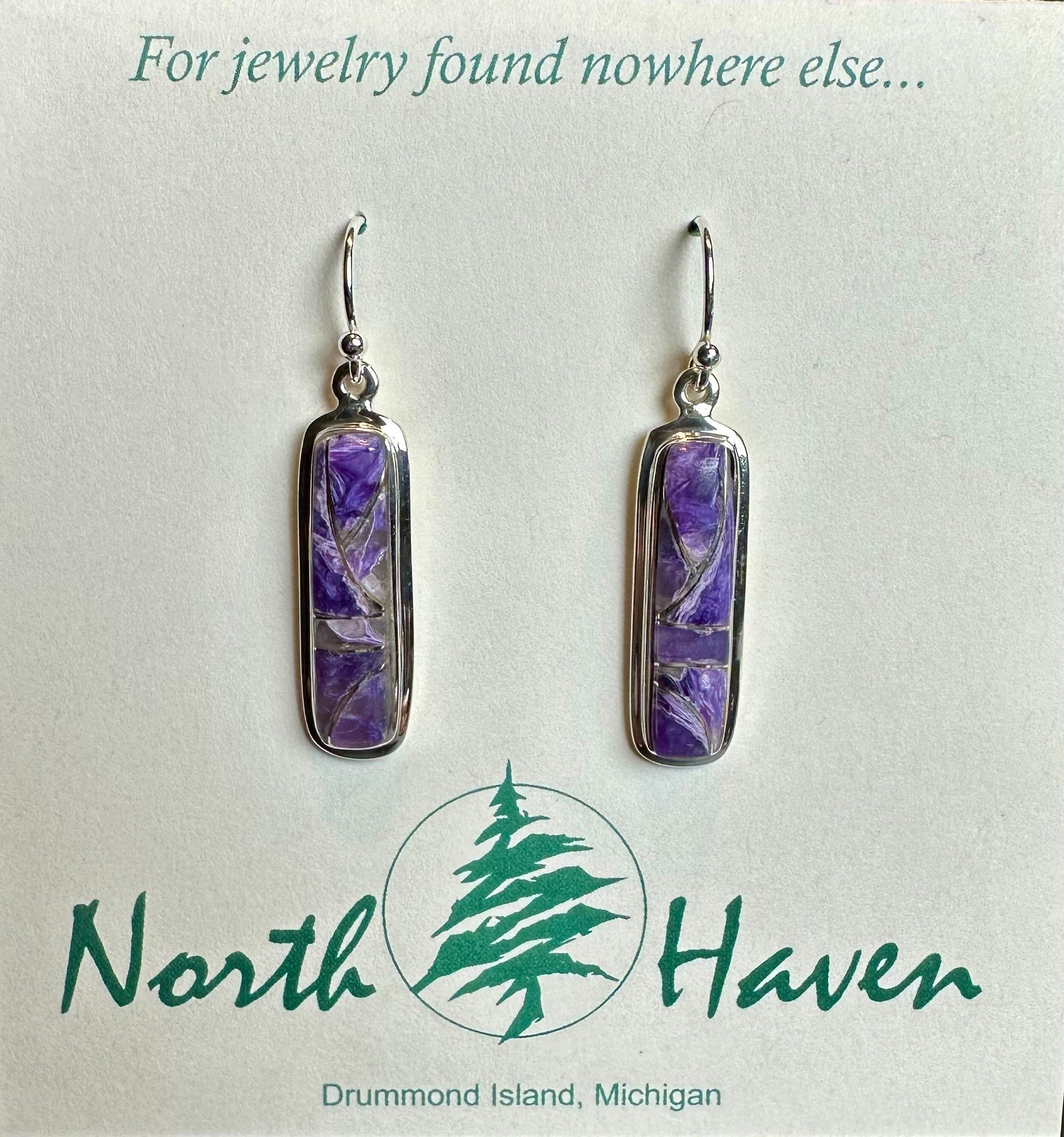 Charoite Rectangle Inlay Earrings