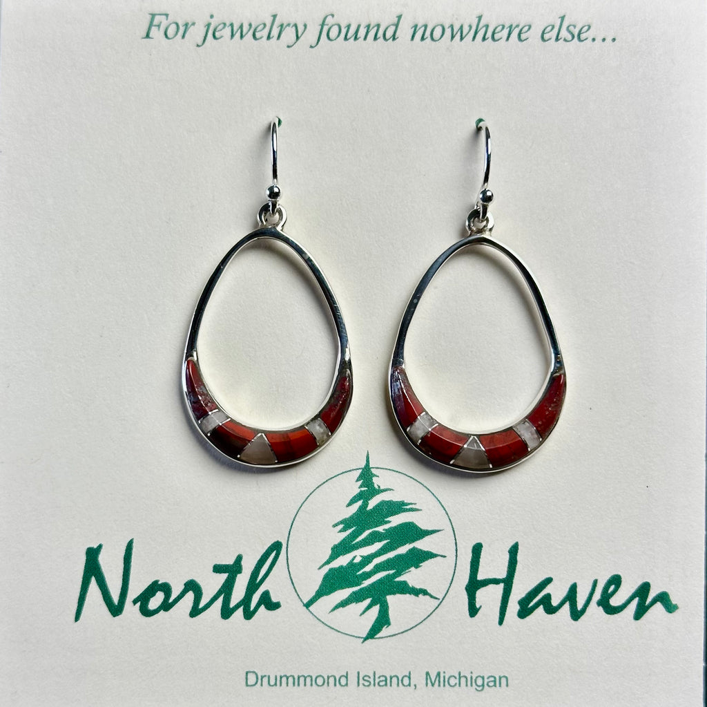 Oval Inlay Puddingstone Hoop Earrings