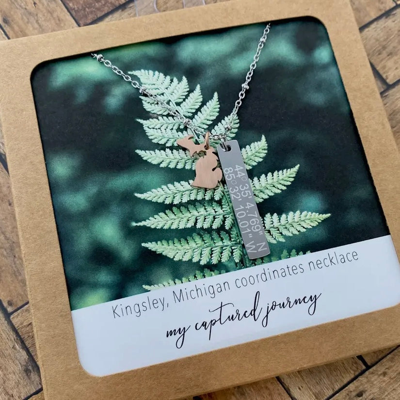 Michigan Coordinates Vertical Bar Necklace