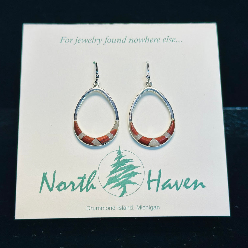 Oval Inlay Puddingstone Hoop Earrings
