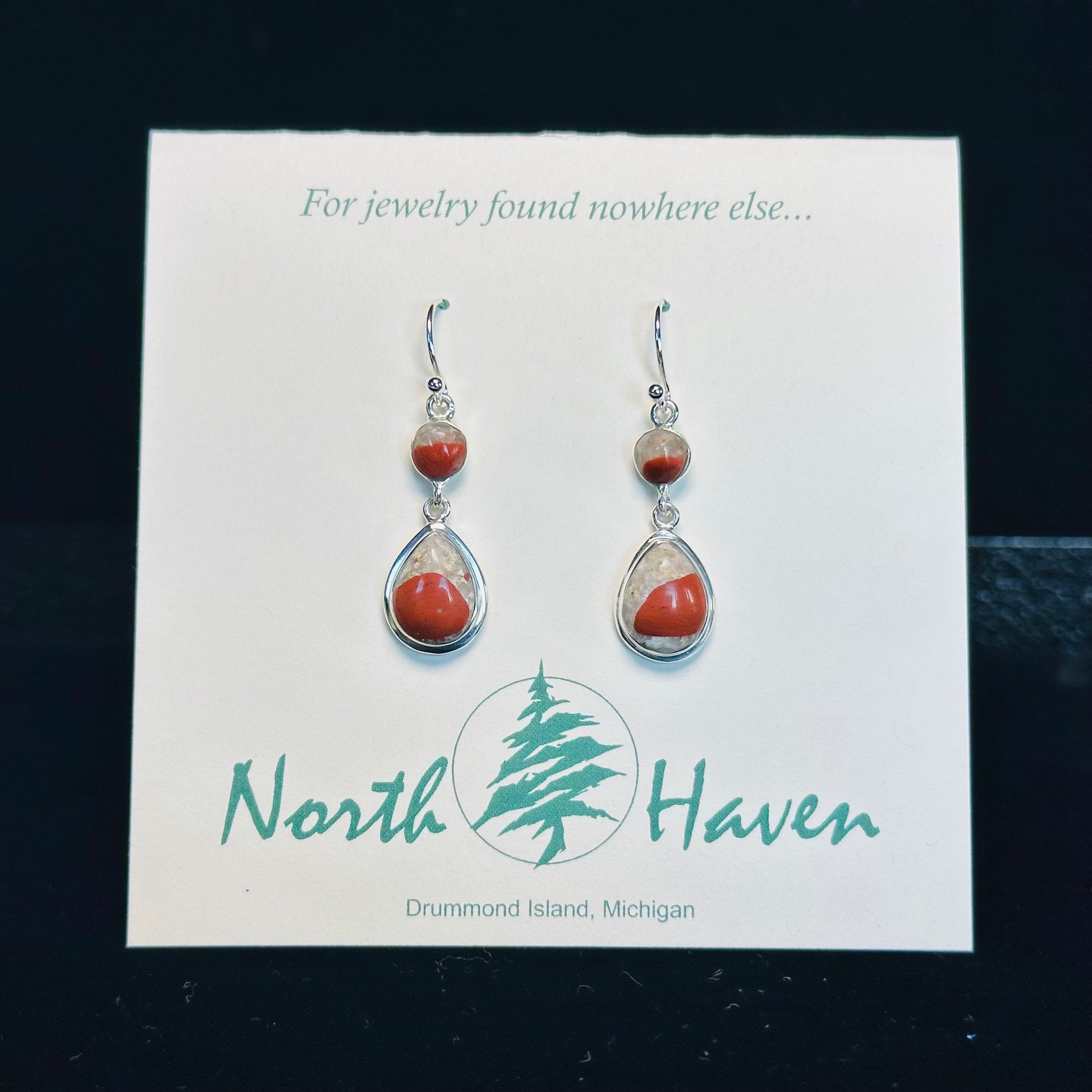 Two Piece Puddingstone Teardrop Earring