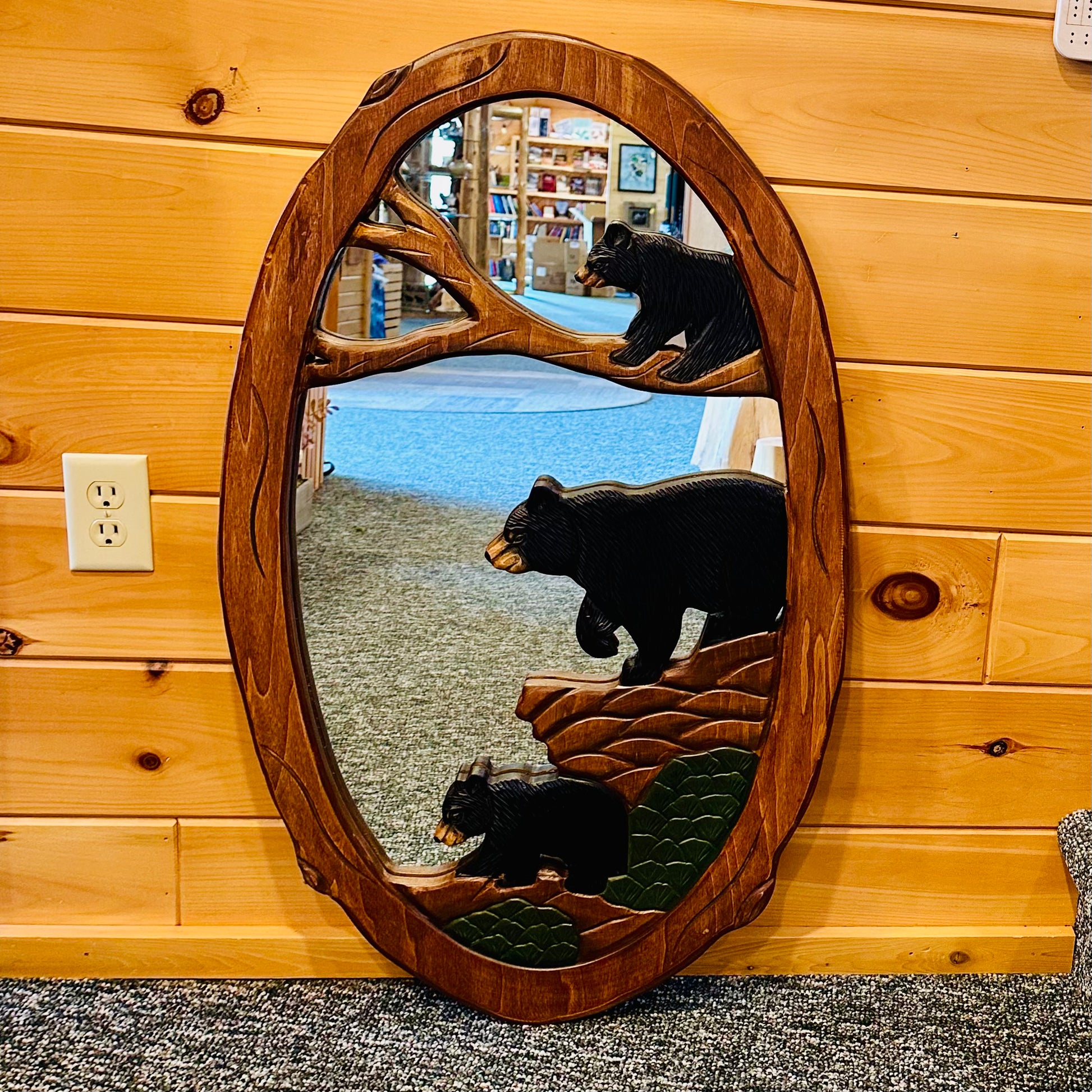 BEAR AND CUBS WOOD MIRROR