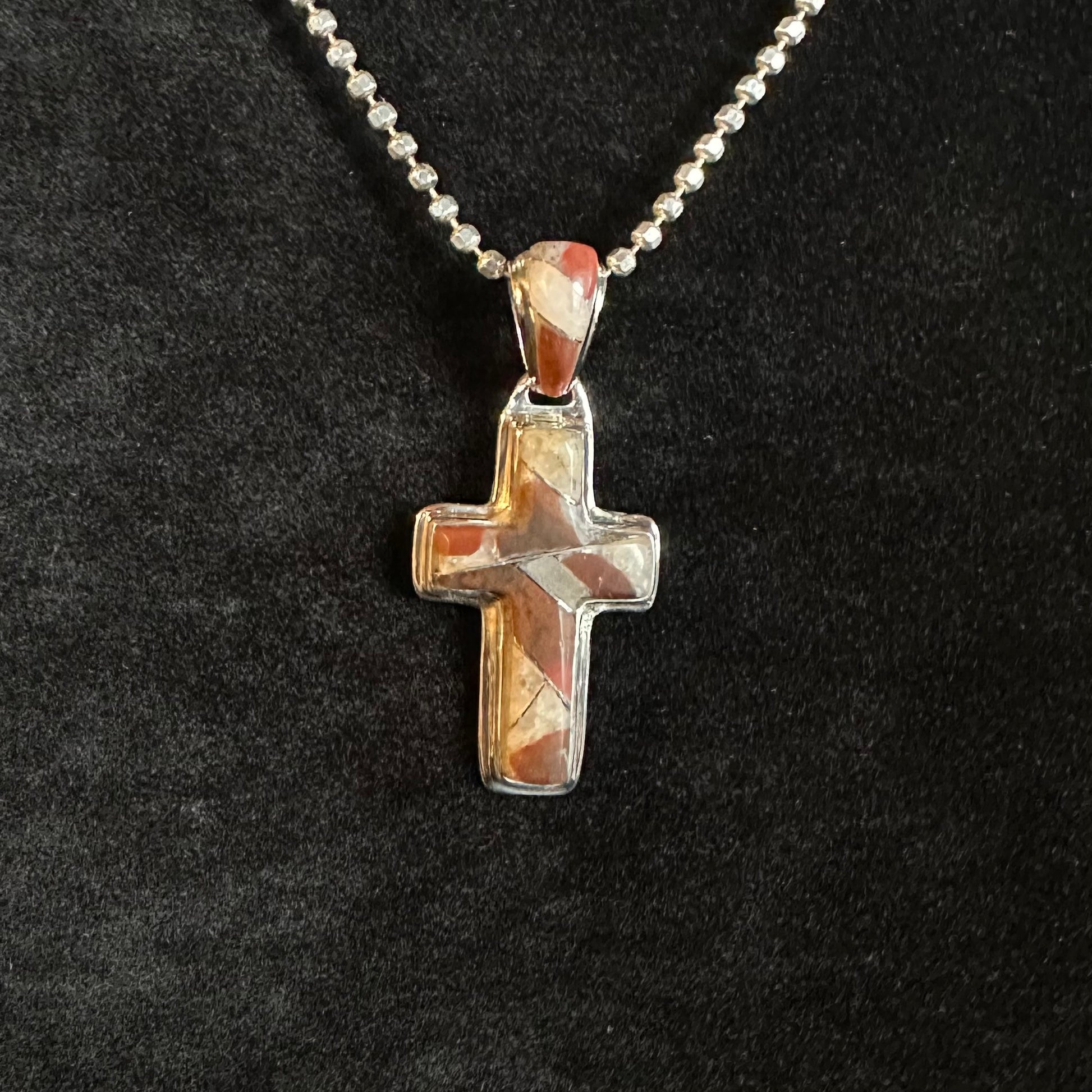 Puddingstone Sm Cross Inlay Pendant