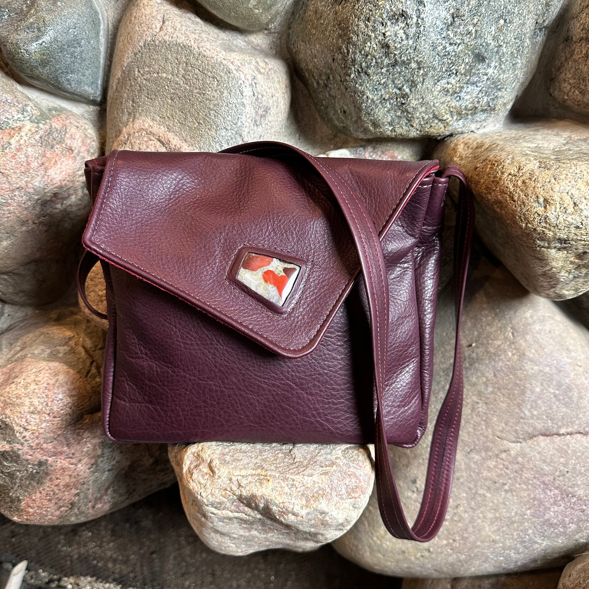 LEATHER EAST/WEST  BAG PUDDINGSTONE