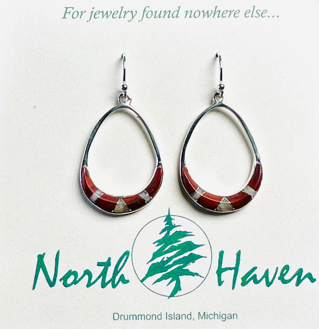 Oval Inlay Puddingstone Hoop Earrings