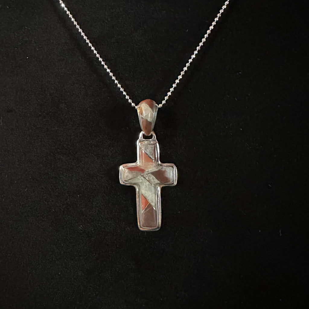 Puddingstone Sm Cross Inlay Pendant