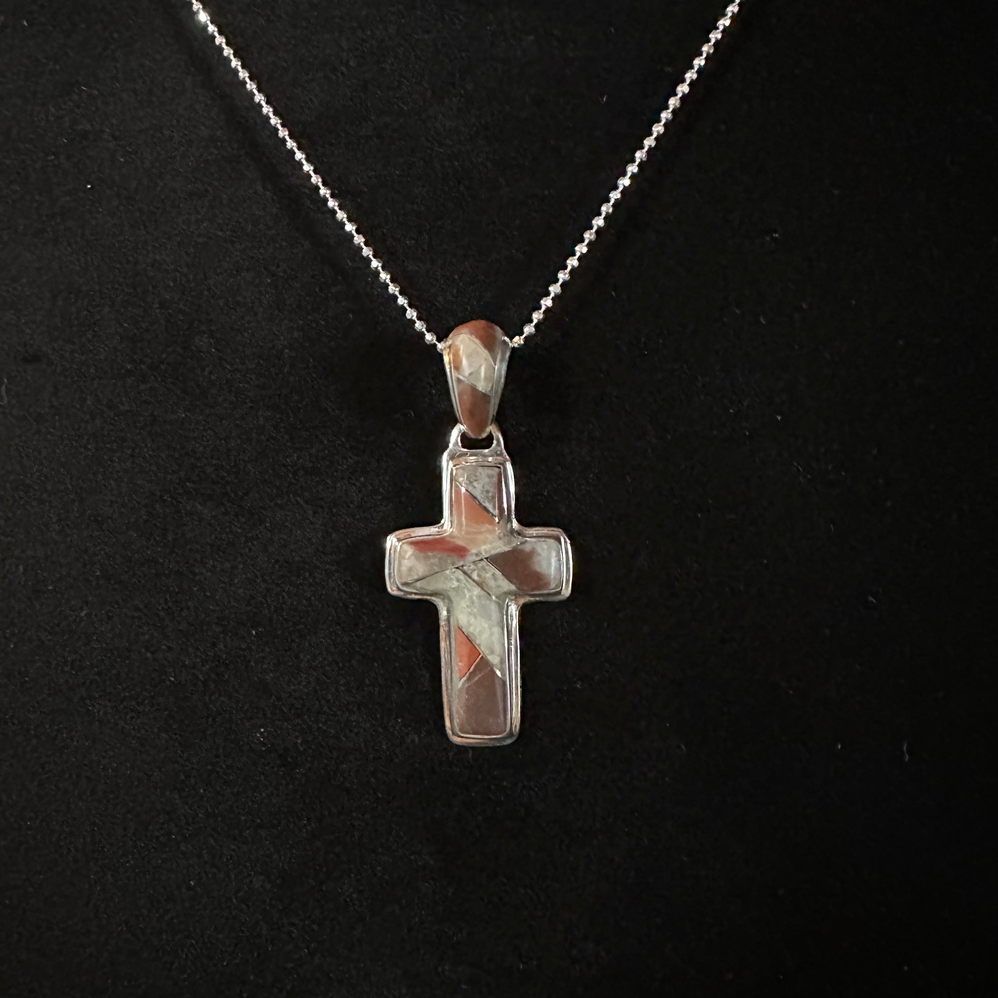 Puddingstone Sm Cross Inlay Pendant