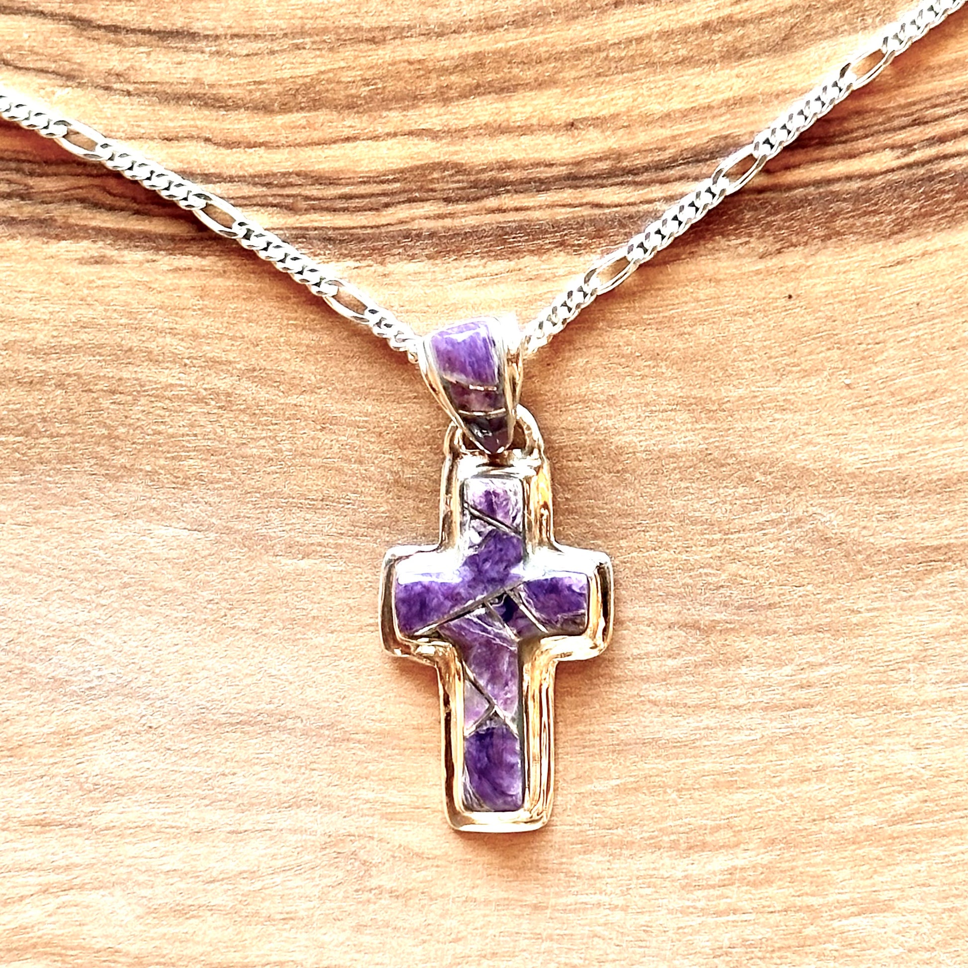 Charoite Inlay Cross Pendant