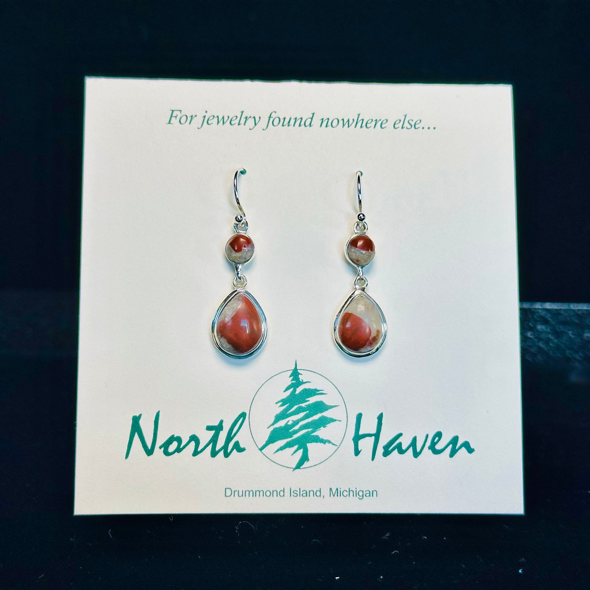 Two Piece Puddingstone Teardrop Earring