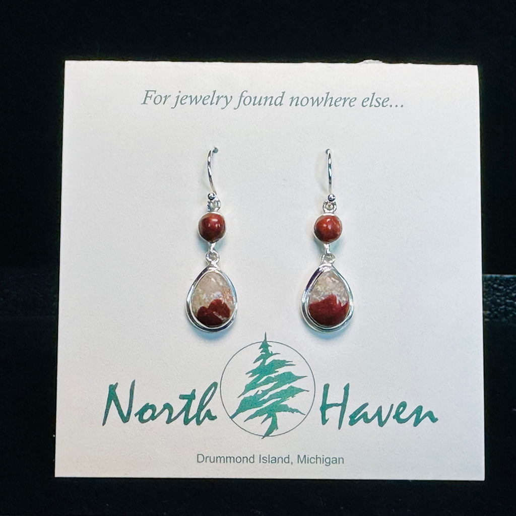 Two Piece Puddingstone Teardrop Earring