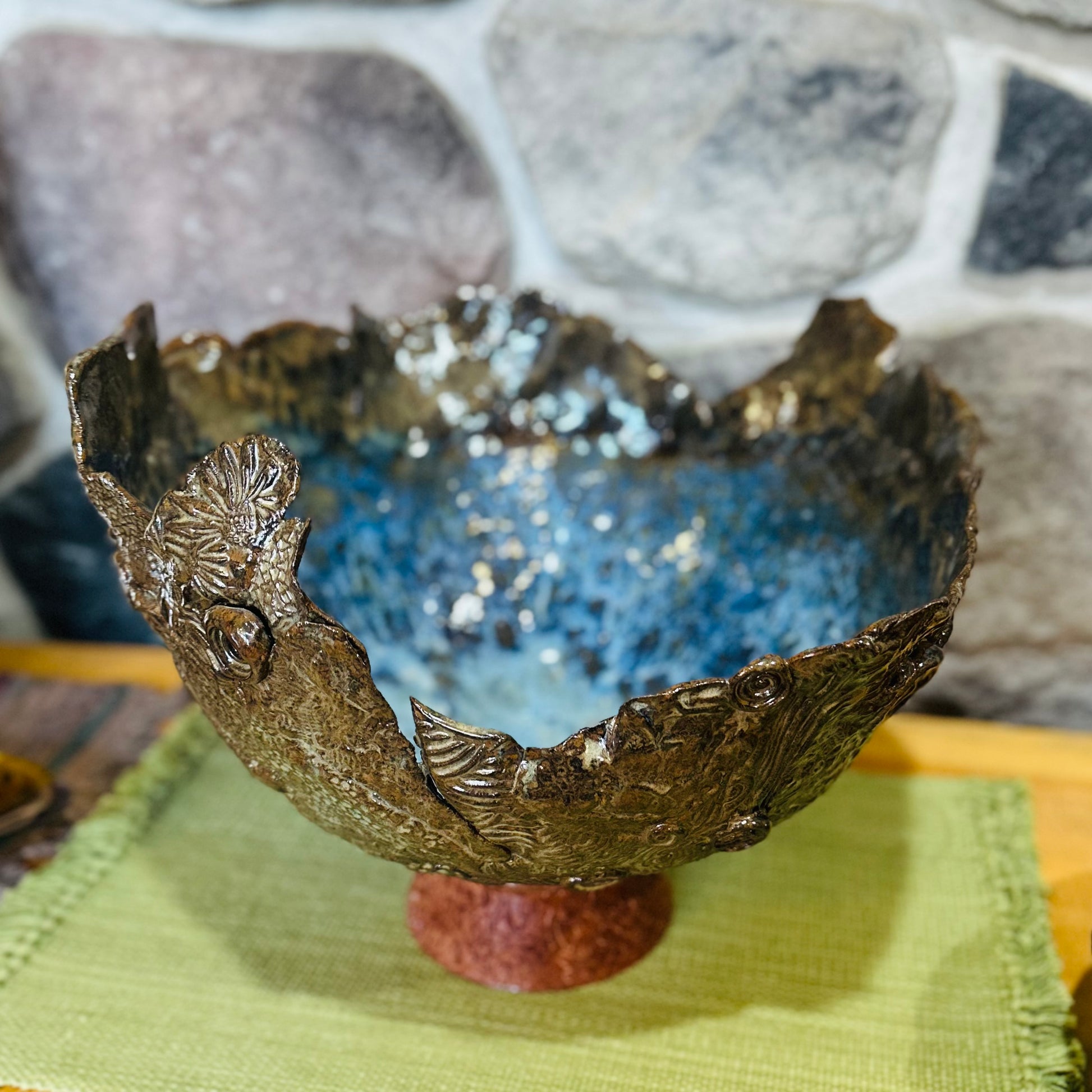 TORN TO PIECES CERAMIC BOWL AND WOOD BASE