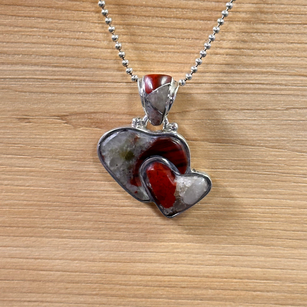 Puddingstone Heart Inside Heart Pendant
