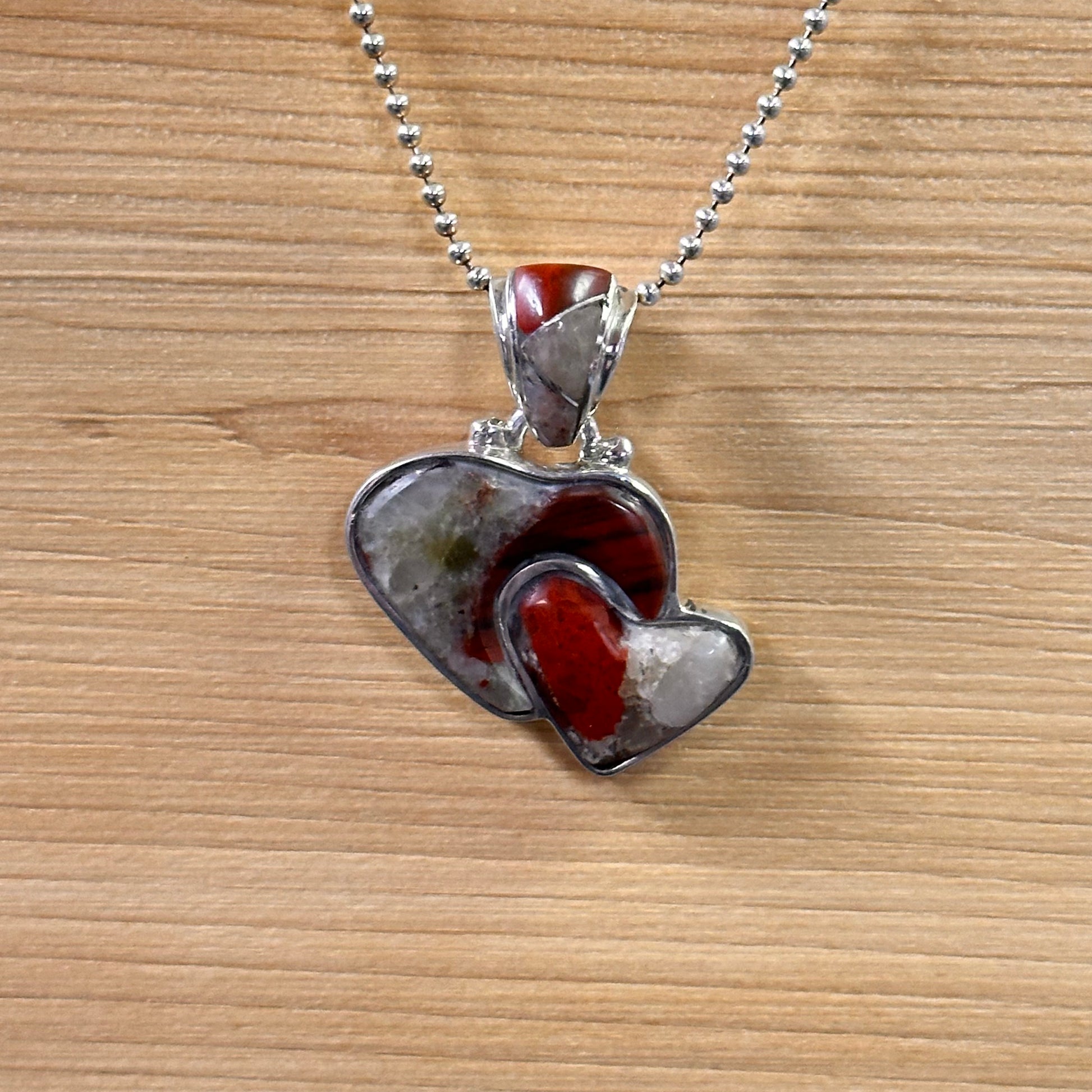 Puddingstone Heart Inside Heart Pendant