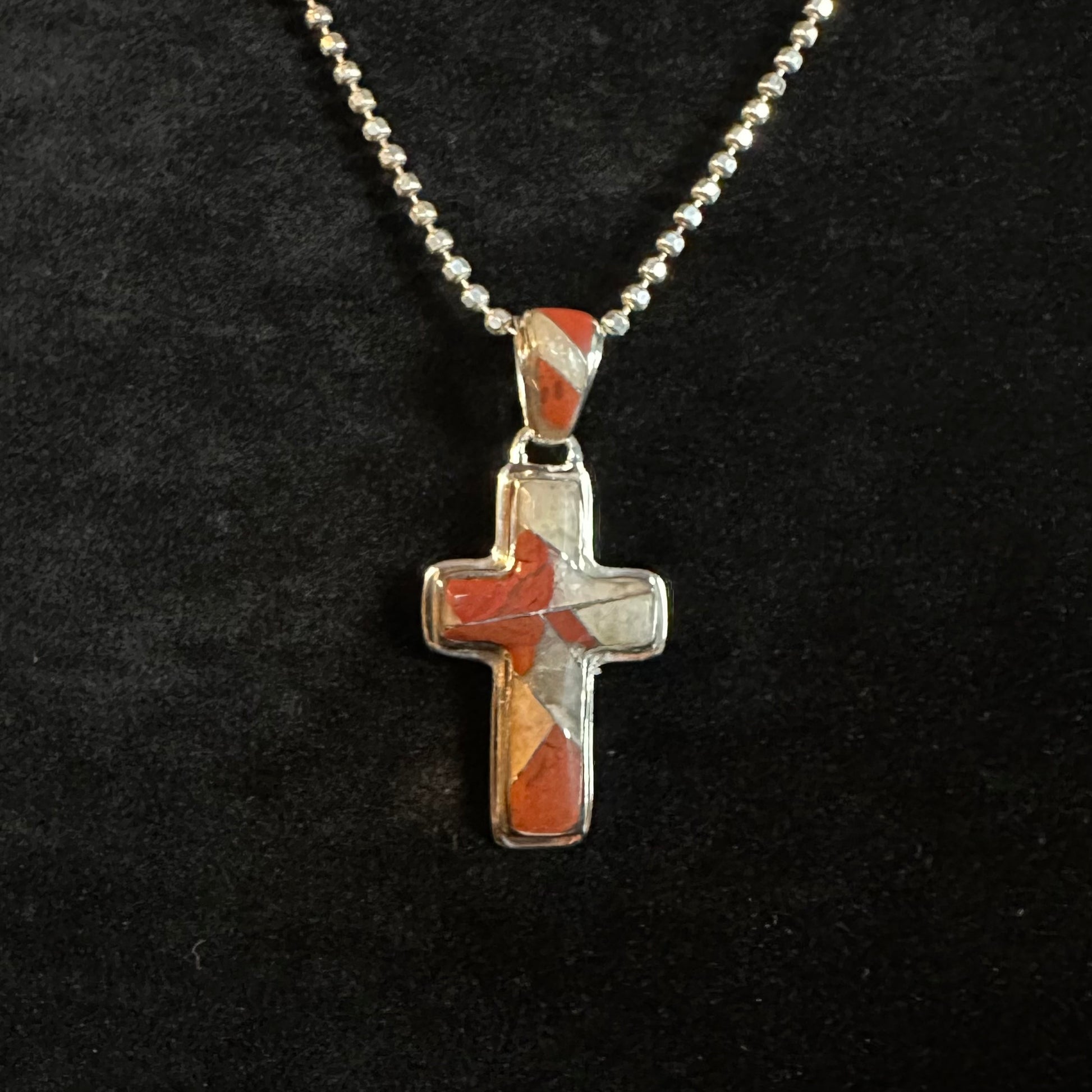 Puddingstone Sm Cross Inlay Pendant