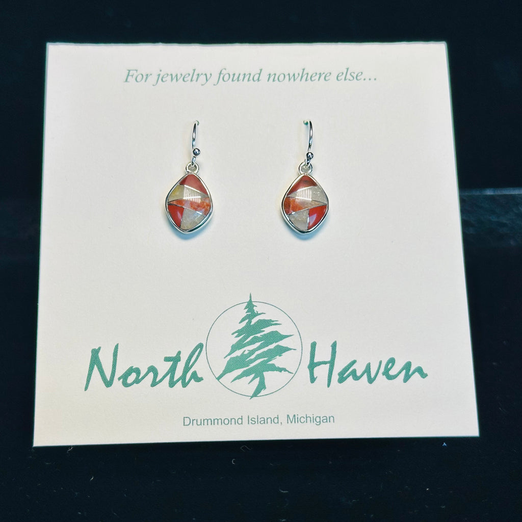 Puddingstone Diamond Shaped Inlay Earrings
