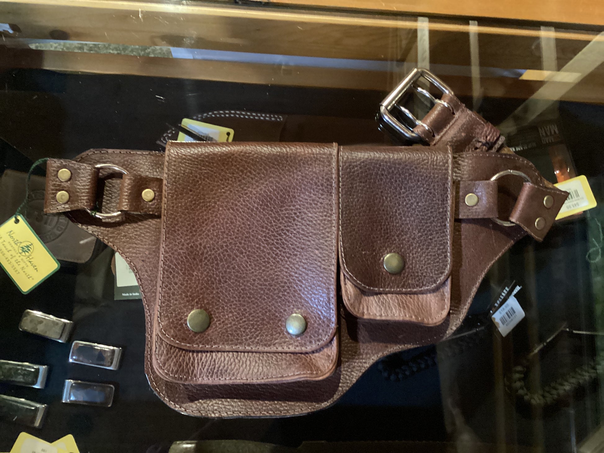 TEXTURED LEATHER HIP BAG IN BROWN