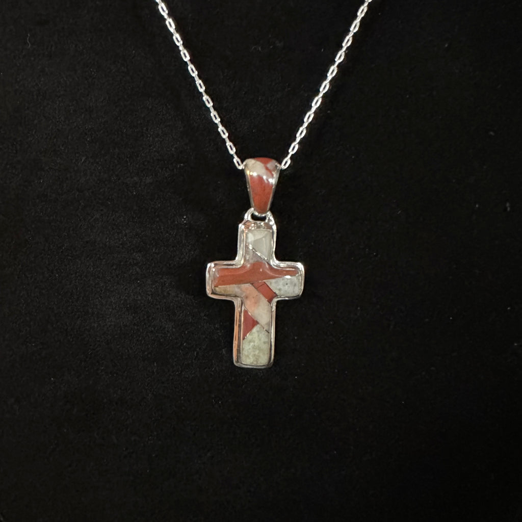 Puddingstone Sm Cross Inlay Pendant