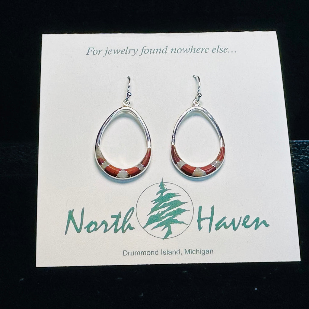 Oval Inlay Puddingstone Hoop Earrings