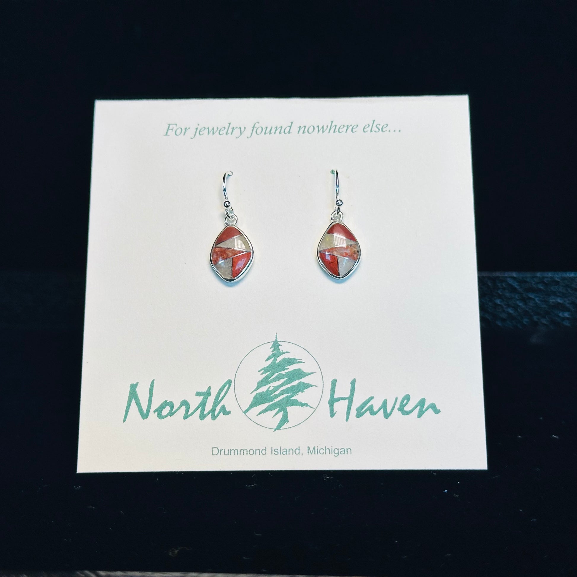 Puddingstone Diamond Shaped Inlay Earrings