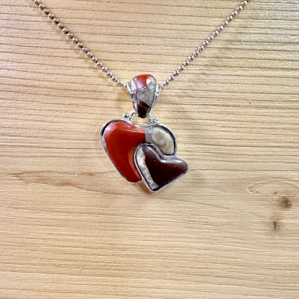 Puddingstone Heart Inside Heart Pendant