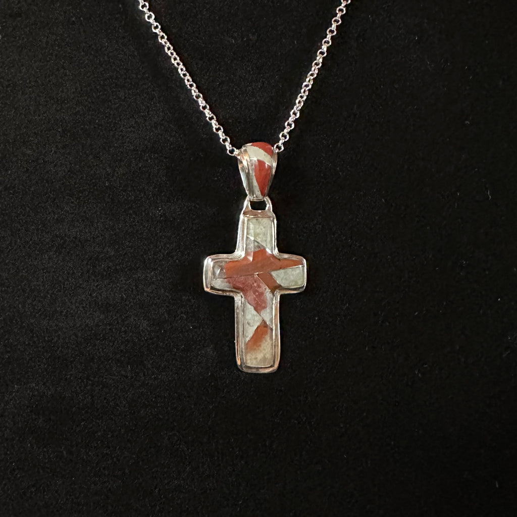 Puddingstone Sm Cross Inlay Pendant