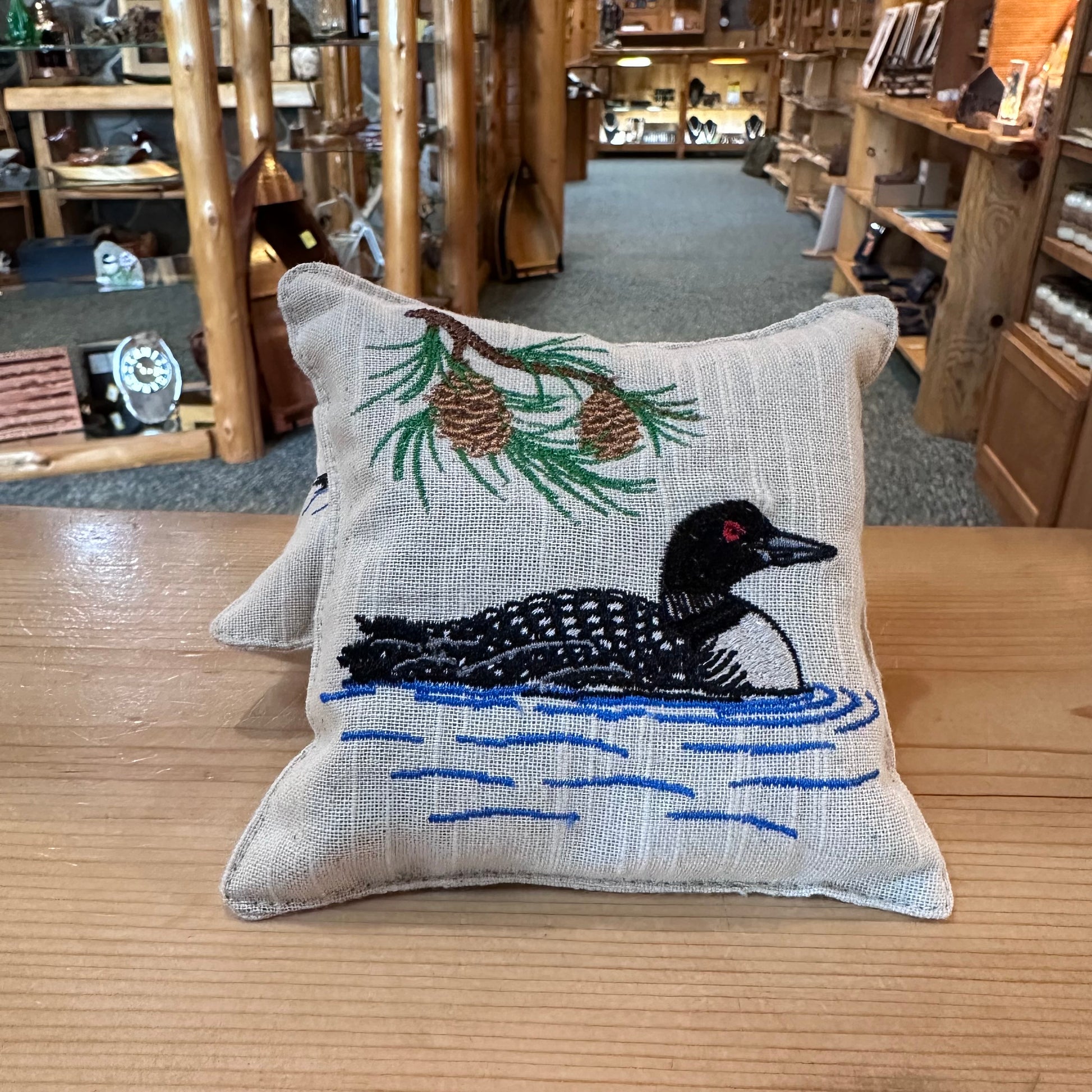 EMBROIDERED BALSAM LOON PILLOW 4x4