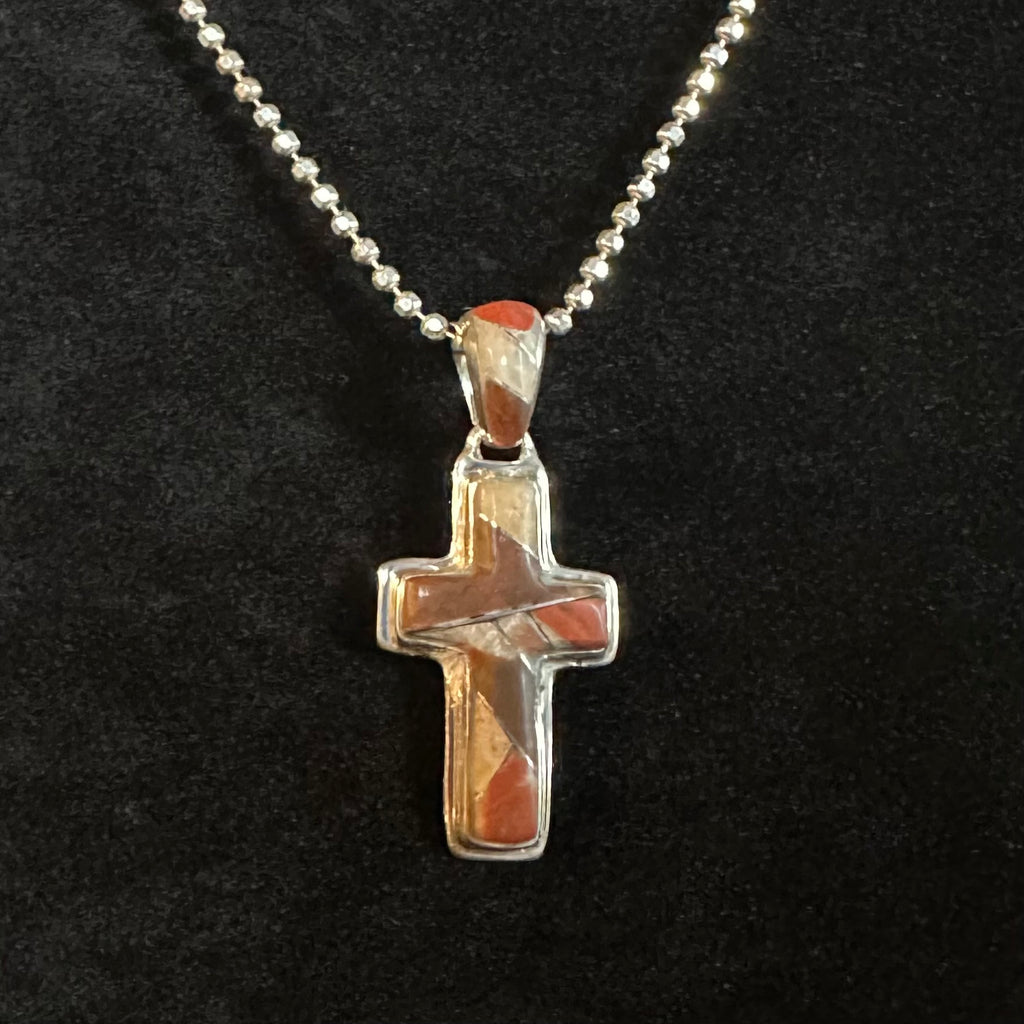 Puddingstone Sm Cross Inlay Pendant